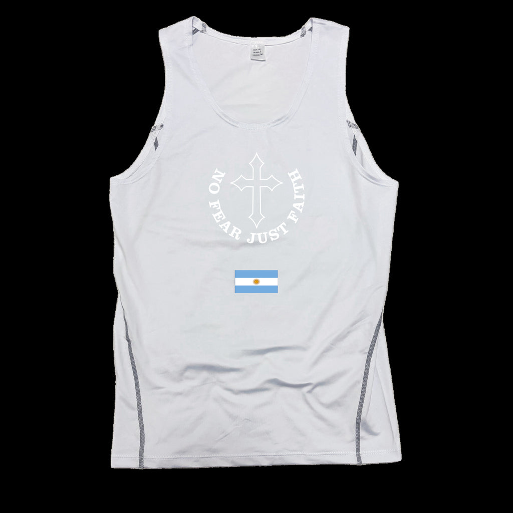Centered white Flag Series Compression Tank Top- all countries
